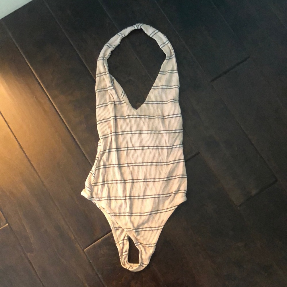 Tan/White/Black Halter Bodysuit